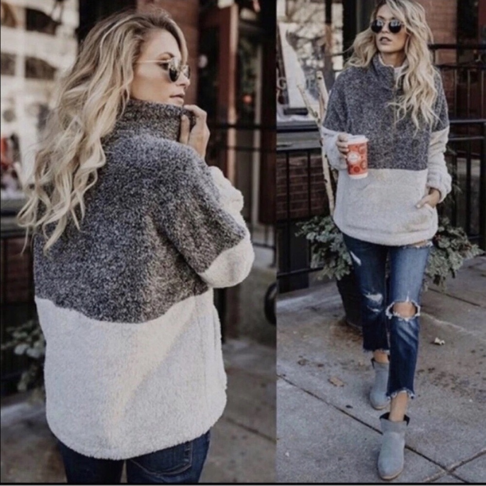 Doe & Rae Fuzzy Zip-Up Pullover